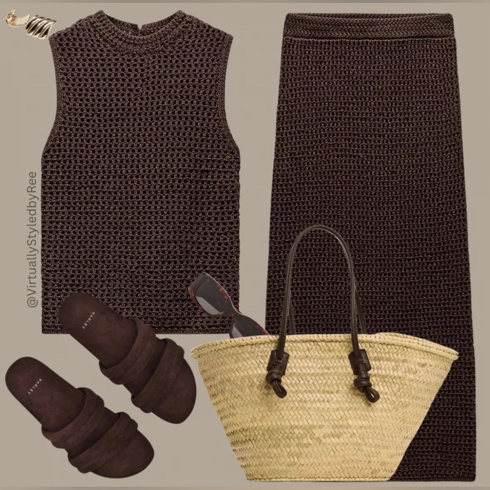 Zara Women's Dark Brown Knit Skirt Set - Picture 10 of 11